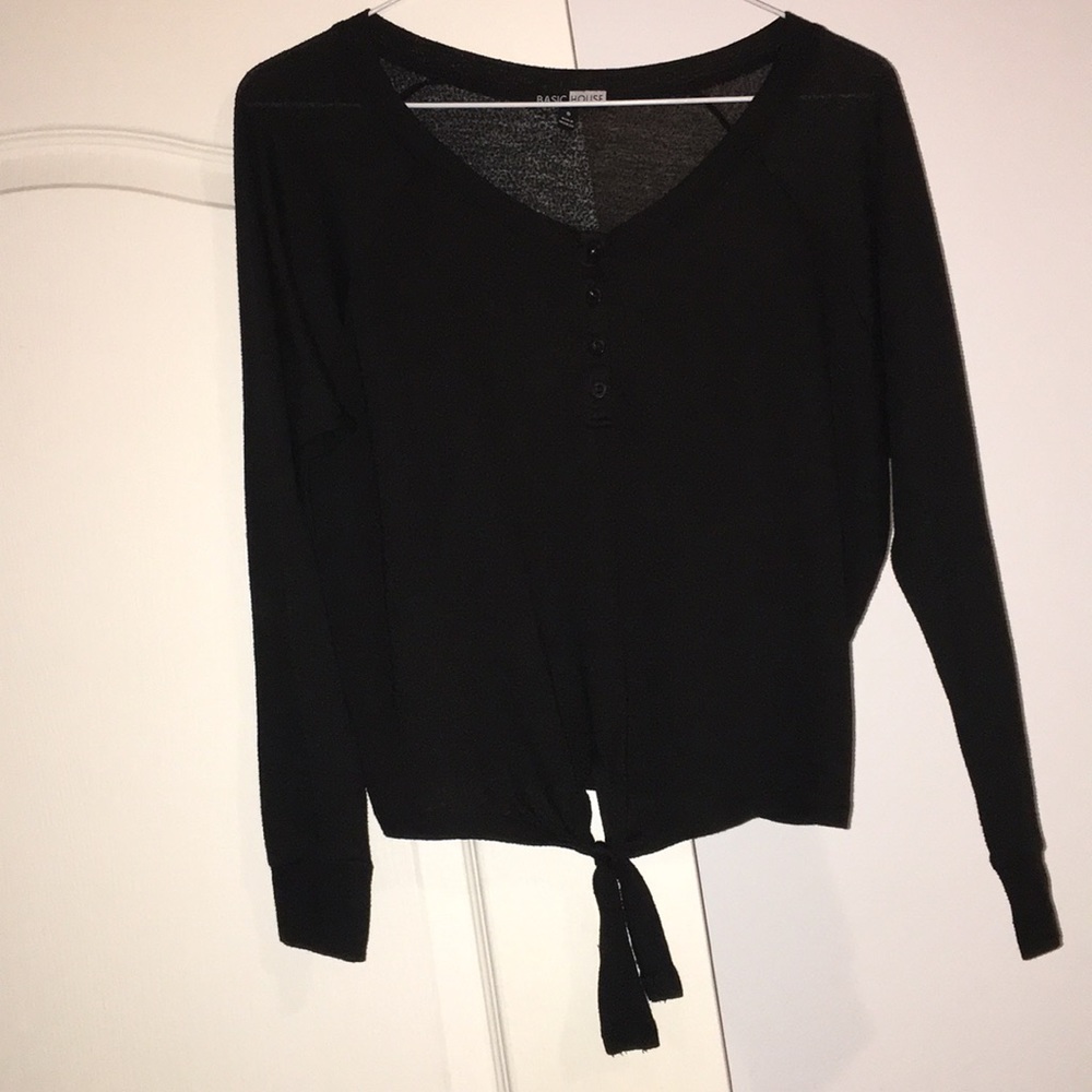 Black Somewhat Sheer Long Sleeve Top Shirt